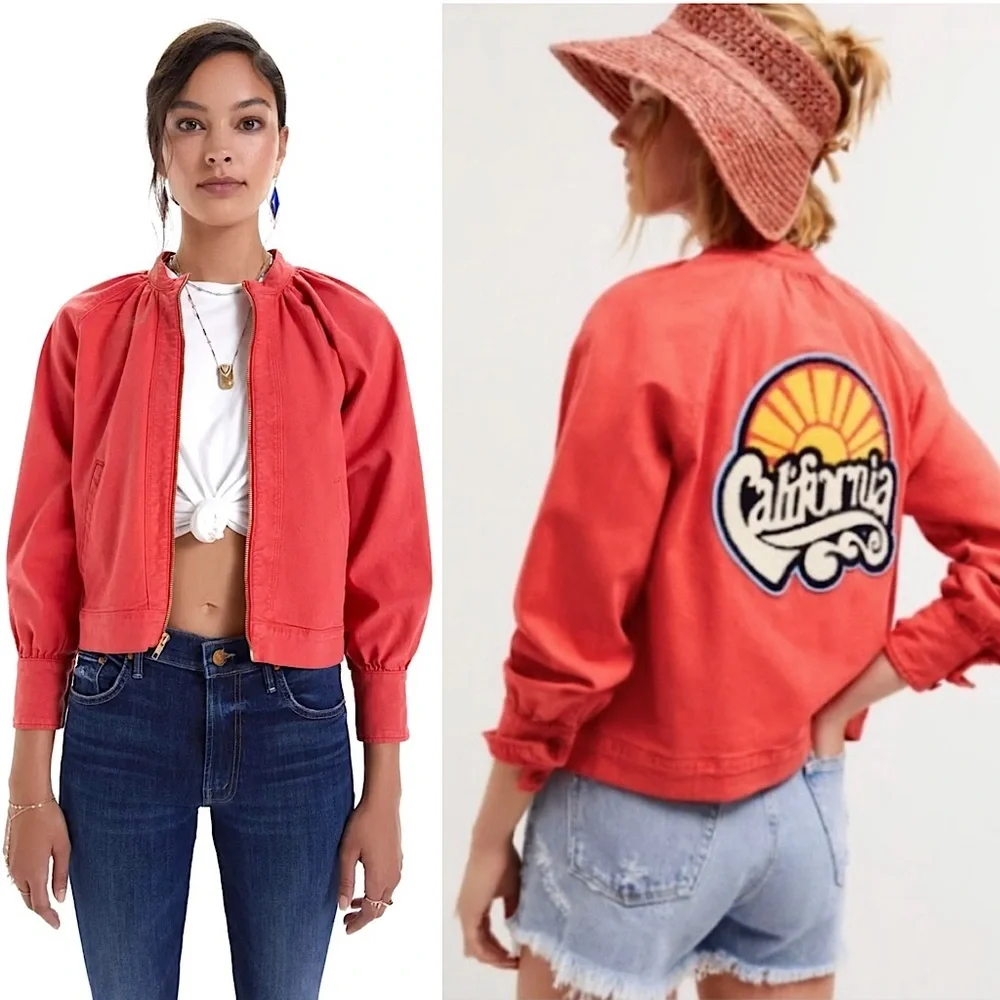MOTHER 70s Graphic California Back Patch Cropped Zip Up Canvas Utility Jacket XS